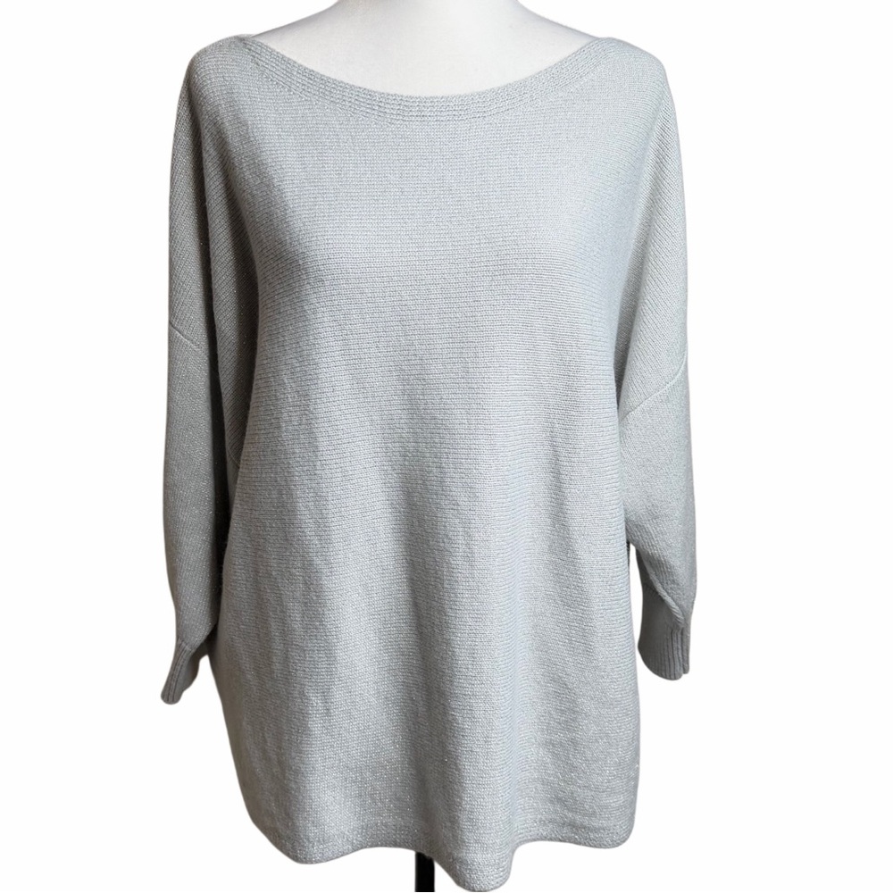 Tommy Hilfiger Silver Sparkle Knit Boat Neck Dolman Sweater Women's Sz XXL